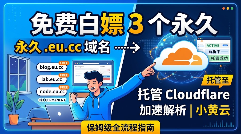 0 元白嫖 3 个永久免费域名!.eu.cc 注册与 Cloudflare 托管全流程保姆级教程-心海漪澜